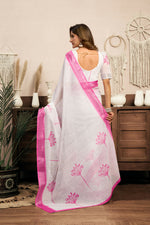 Thumbnail for Vastranavya White Digital Printed Linen Ready To Wear Designer Saree with Unstitched Blouse - Distacart