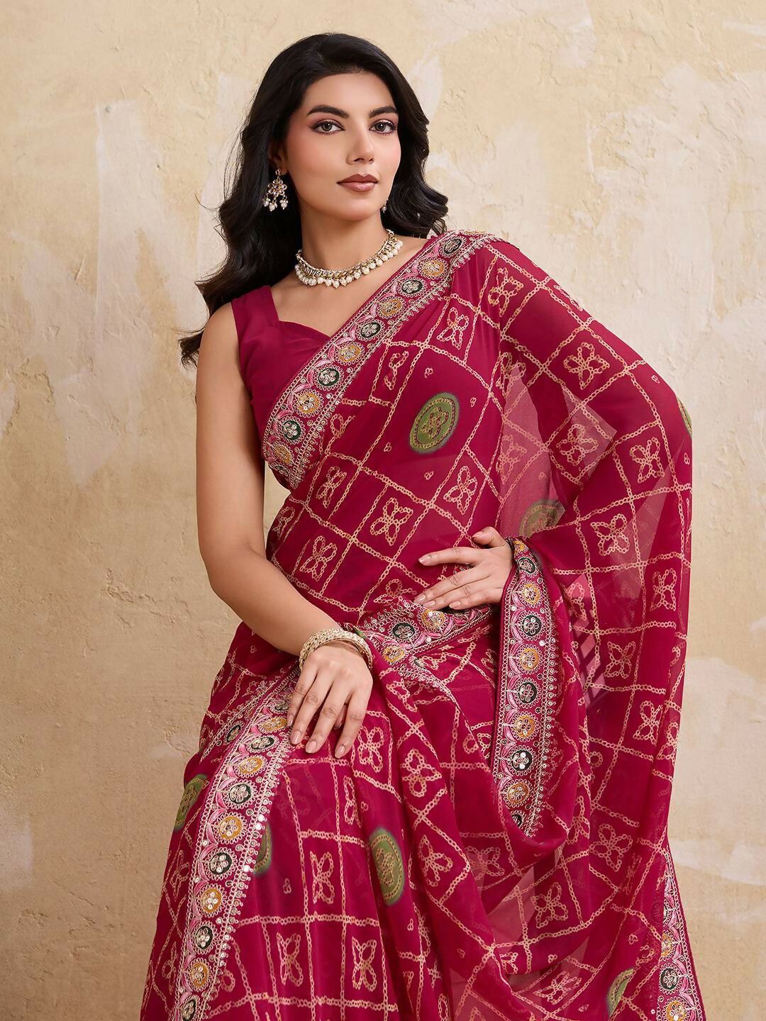 Teeya Creation Womens Stylish Simply Wedding Wear Georgette Saree-Red - Dista