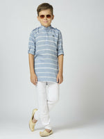Thumbnail for Joban Fashion Kids Island Full Sleeves Cotton Kurta and Pyjama Set with Strip - Blue - Distacart