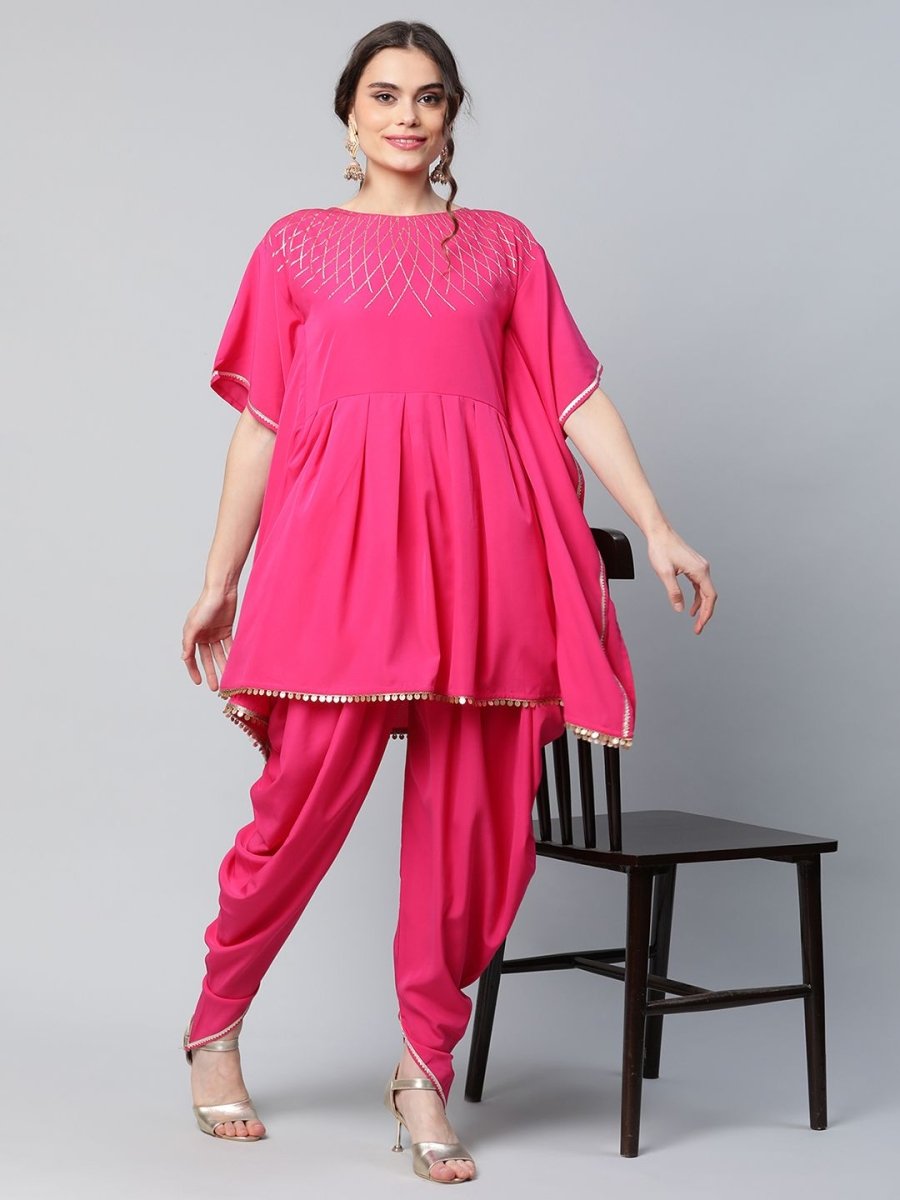Ahalyaa Women Pink Crepe Glitter Printed Kurta with Dhoti Pants - Distacart