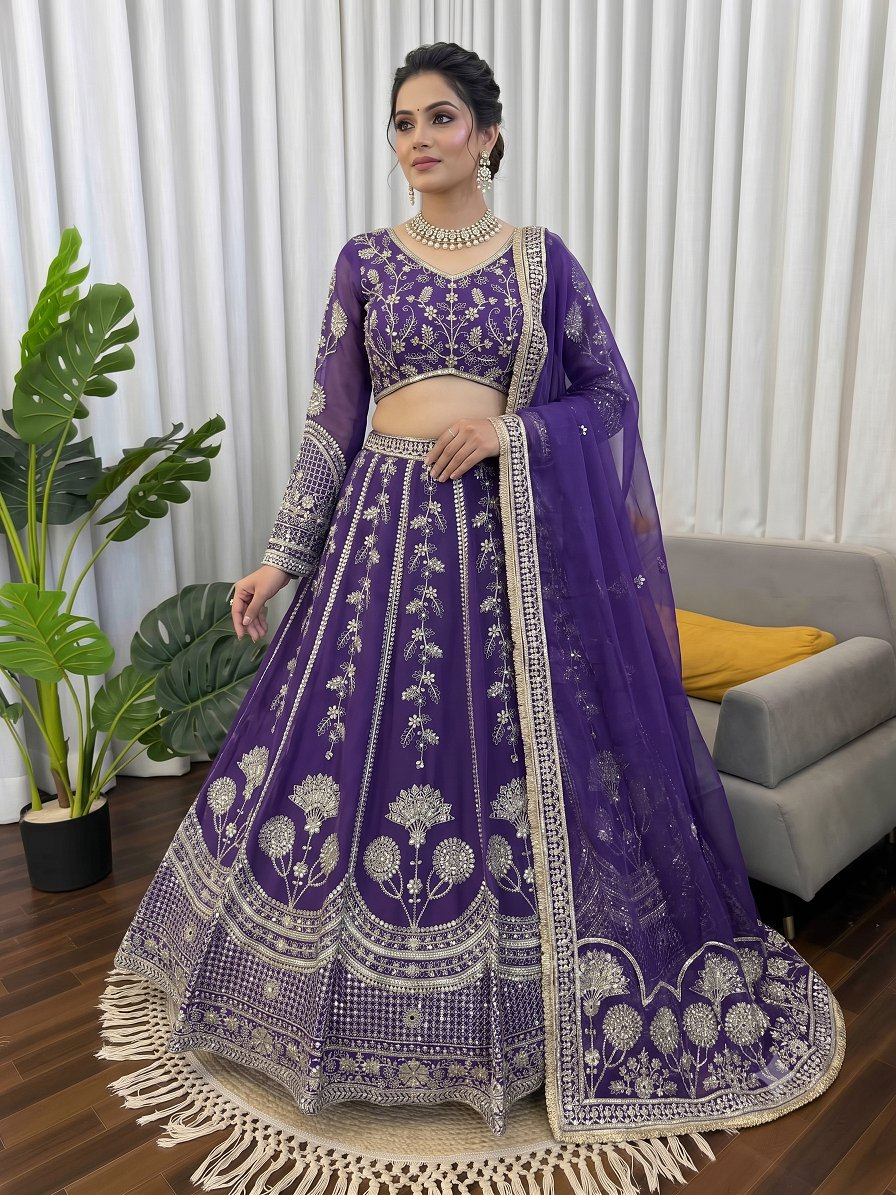 Lehenga Mart Flared Georgette Thread With Sequnce Work Purple Lehenga Choli Set