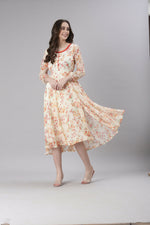 Thumbnail for Souchii Cream Floral Printed Fit & Flare Dress