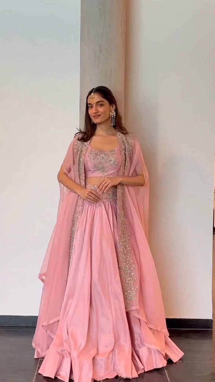 Prazu Fashion Peach Chinon Silk Thread Sequence Wedding Lehenga Choli - Distacart