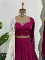 Thumbnail for Prazu Fashion Wine Rayon Printed With Mirror Work Navaratri Lehenga