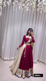 Thumbnail for Prazu Fashion Wine Rayon Printed With Mirror Work Navaratri Lehenga