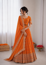 Thumbnail for Prazu Fashion Orange Satin Silk Thread With Sequence Designer Lehenga