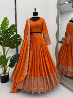 Thumbnail for Prazu Fashion Orange Satin Silk Thread With Sequence Designer Lehenga