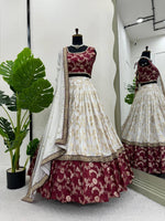 Thumbnail for Prazu Fashion Off White Jacquard Coding With Sequence Designer Lehenga