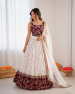 Thumbnail for Prazu Fashion Off White Jacquard Coding With Sequence Designer Lehenga