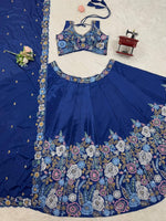 Thumbnail for Prazu Fashion Blue Chinon Silk Thread Sequence Wedding Lehenga Choli