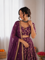 Thumbnail for Prazu Fashion Purple Jacquard Thread With Sequence Designer Lehenga