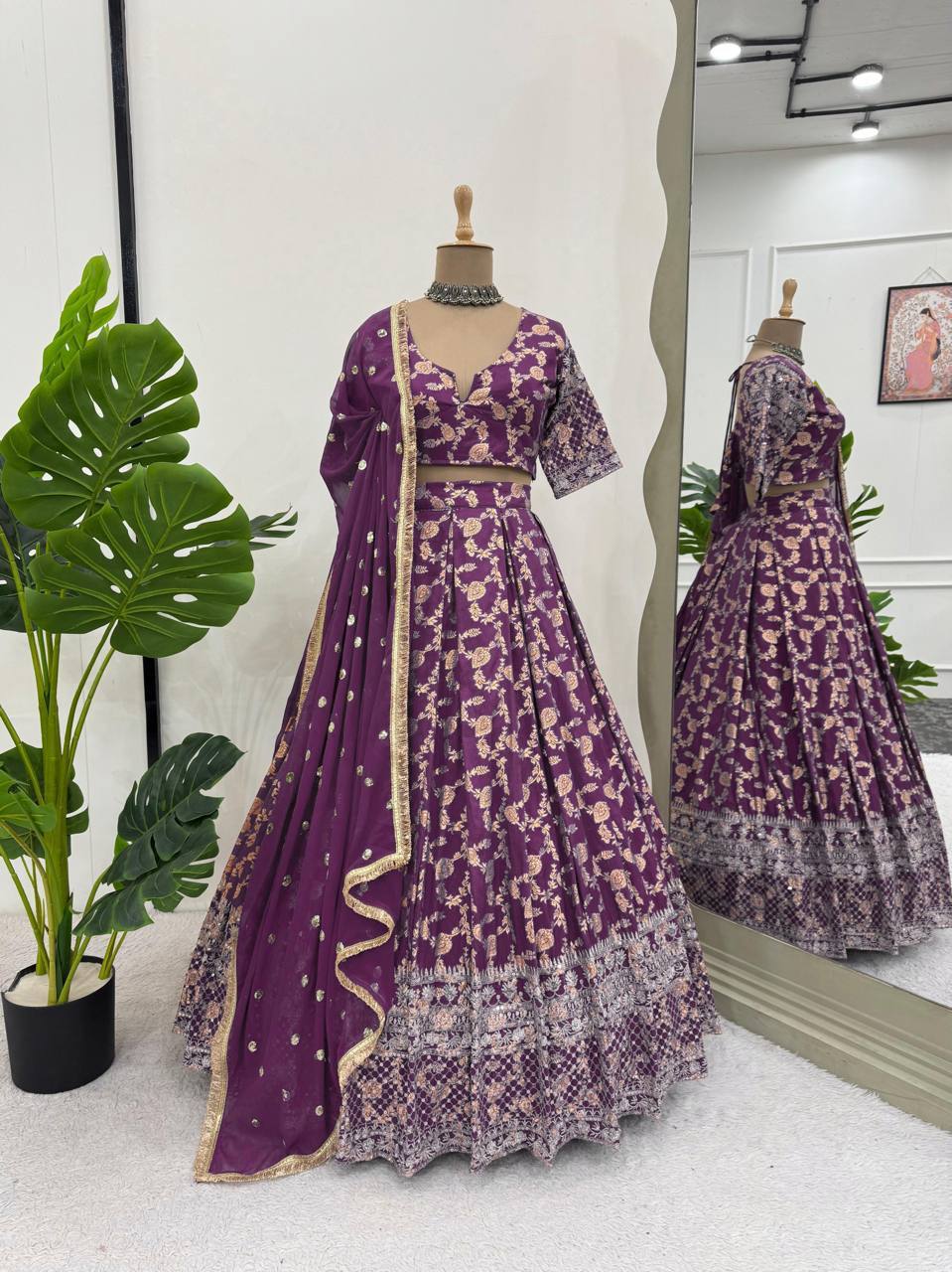 Prazu Fashion Purple Jacquard Thread With Sequence Designer Lehenga