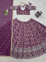 Thumbnail for Prazu Fashion Purple Jacquard Thread With Sequence Designer Lehenga
