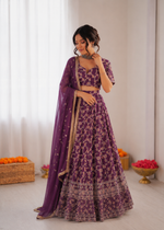 Thumbnail for Prazu Fashion Purple Jacquard Thread With Sequence Designer Lehenga