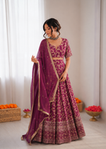 Thumbnail for Prazu Fashion Wine Jacquard Thread With Sequence Designer Lehenga
