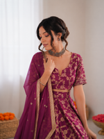 Thumbnail for Prazu Fashion Wine Jacquard Thread With Sequence Designer Lehenga