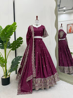 Thumbnail for Prazu Fashion Wine Chinon Silk Thread With Sequence Designer Lehenga