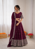 Thumbnail for Prazu Fashion Wine Chinon Silk Thread With Sequence Designer Lehenga