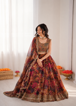 Thumbnail for Prazu Fashion Multi Color Organza Silk Digital Print Thread Work Lehenga