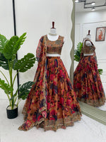 Thumbnail for Prazu Fashion Multi Color Organza Silk Digital Print Thread Work Lehenga