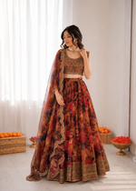 Thumbnail for Prazu Fashion Multi Color Organza Silk Digital Print Thread Work Lehenga