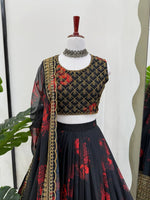 Thumbnail for Prazu Fashion Black Organza Digital Printed Lehenga Choli