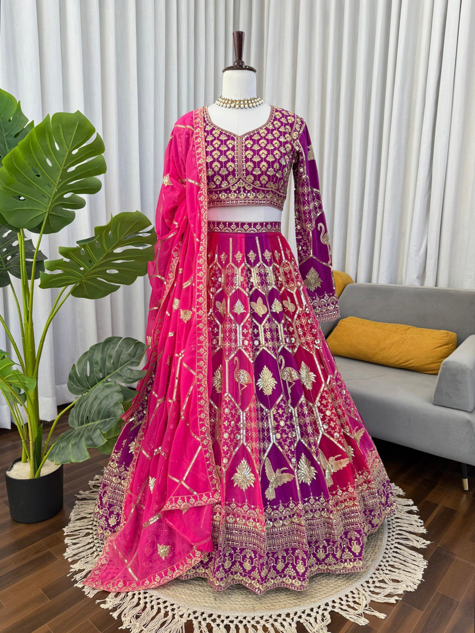 Prazu Fashion Violet Georgette Thread Sequence Wedding Lehenga Choli - Distacart