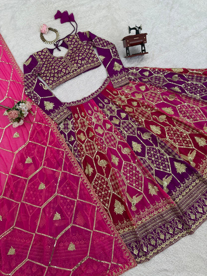 Prazu Fashion Violet Georgette Thread Sequence Wedding Lehenga Choli - Distacart