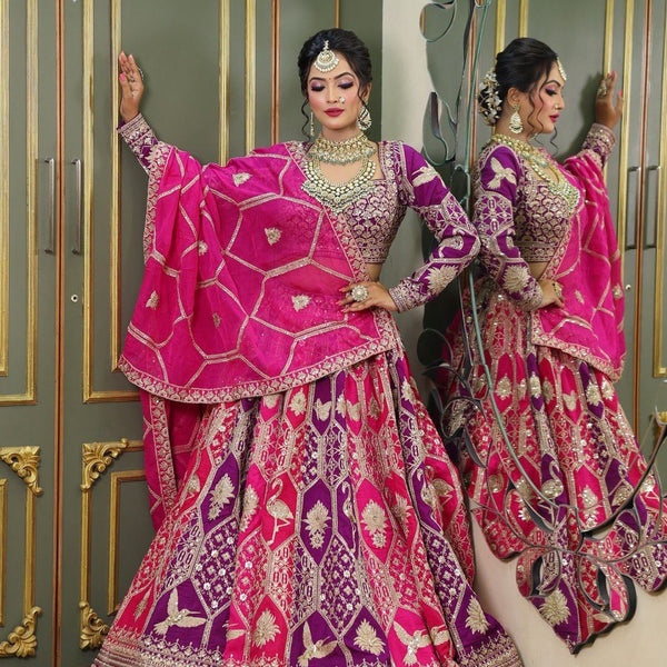 Prazu Fashion Violet Georgette Thread Sequence Wedding Lehenga Choli