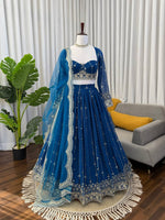 Thumbnail for Prazu Fashion Royal Blue Net Thread With Sequence Designer Lehenga