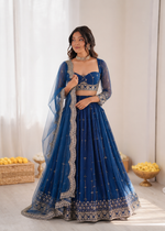 Thumbnail for Prazu Fashion Royal Blue Net Thread With Sequence Designer Lehenga
