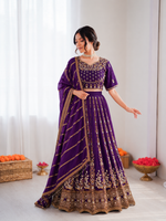 Thumbnail for Prazu Fashion Violet Vichitra Silk Thread With Sequence Designer Lehenga