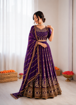 Thumbnail for Prazu Fashion Violet Vichitra Silk Thread With Sequence Designer Lehenga