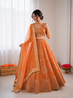 Thumbnail for Prazu Fashion Orange Georgette Thread With Sequence Designer Lehenga