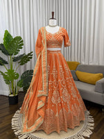 Thumbnail for Prazu Fashion Orange Georgette Thread With Sequence Designer Lehenga
