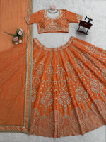Thumbnail for Prazu Fashion Orange Georgette Thread With Sequence Designer Lehenga