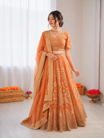 Thumbnail for Prazu Fashion Orange Georgette Thread With Sequence Designer Lehenga