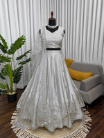 Thumbnail for Prazu Fashion Light Grey Jatan Silk Thread With Sequence Designer Lehenga