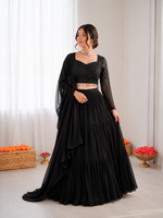 Thumbnail for Prazu Fashion Black Georgette Thread With Sequence Designer Lehenga