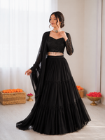 Thumbnail for Prazu Fashion Black Georgette Thread With Sequence Designer Lehenga