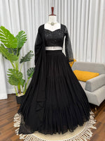 Thumbnail for Prazu Fashion Black Georgette Thread With Sequence Designer Lehenga