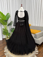 Thumbnail for Prazu Fashion Black Georgette Thread With Sequence Designer Lehenga