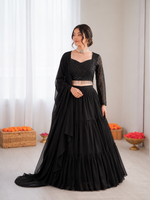 Thumbnail for Prazu Fashion Black Georgette Thread With Sequence Designer Lehenga
