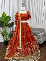 Thumbnail for Prazu Fashion Rust Orange Art Silk Thread With Sequence Designer Lehenga