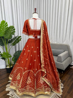 Thumbnail for Prazu Fashion Rust Orange Art Silk Thread With Sequence Designer Lehenga