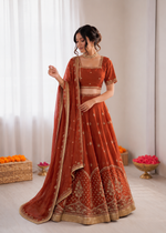 Thumbnail for Prazu Fashion Rust Orange Art Silk Thread With Sequence Designer Lehenga