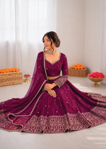 Thumbnail for Prazu Fashion Purple Jatan Silk Thread With Sequence Designer Lehenga