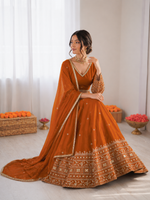Thumbnail for Prazu Fashion Orange Jatan Silk Thread With Sequence Designer Lehenga