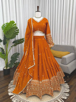 Thumbnail for Prazu Fashion Orange Jatan Silk Thread With Sequence Designer Lehenga