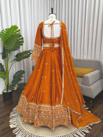 Thumbnail for Prazu Fashion Orange Jatan Silk Thread With Sequence Designer Lehenga
